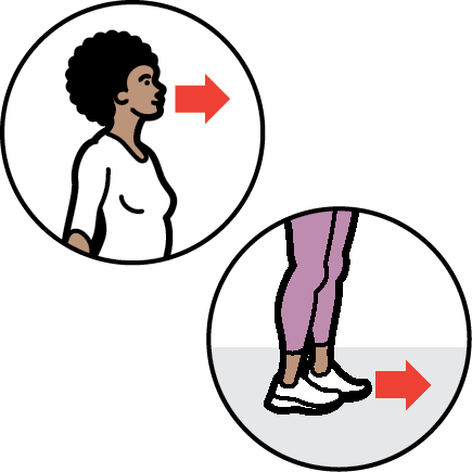 Icon of a woman's head and feet facing the same direction