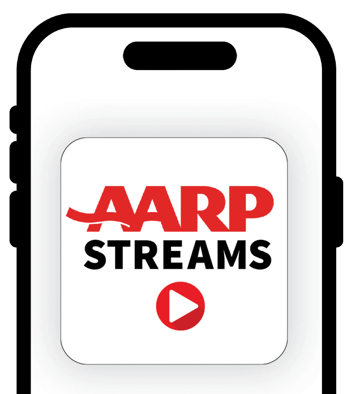 Phone screen with AARP Streams app icon