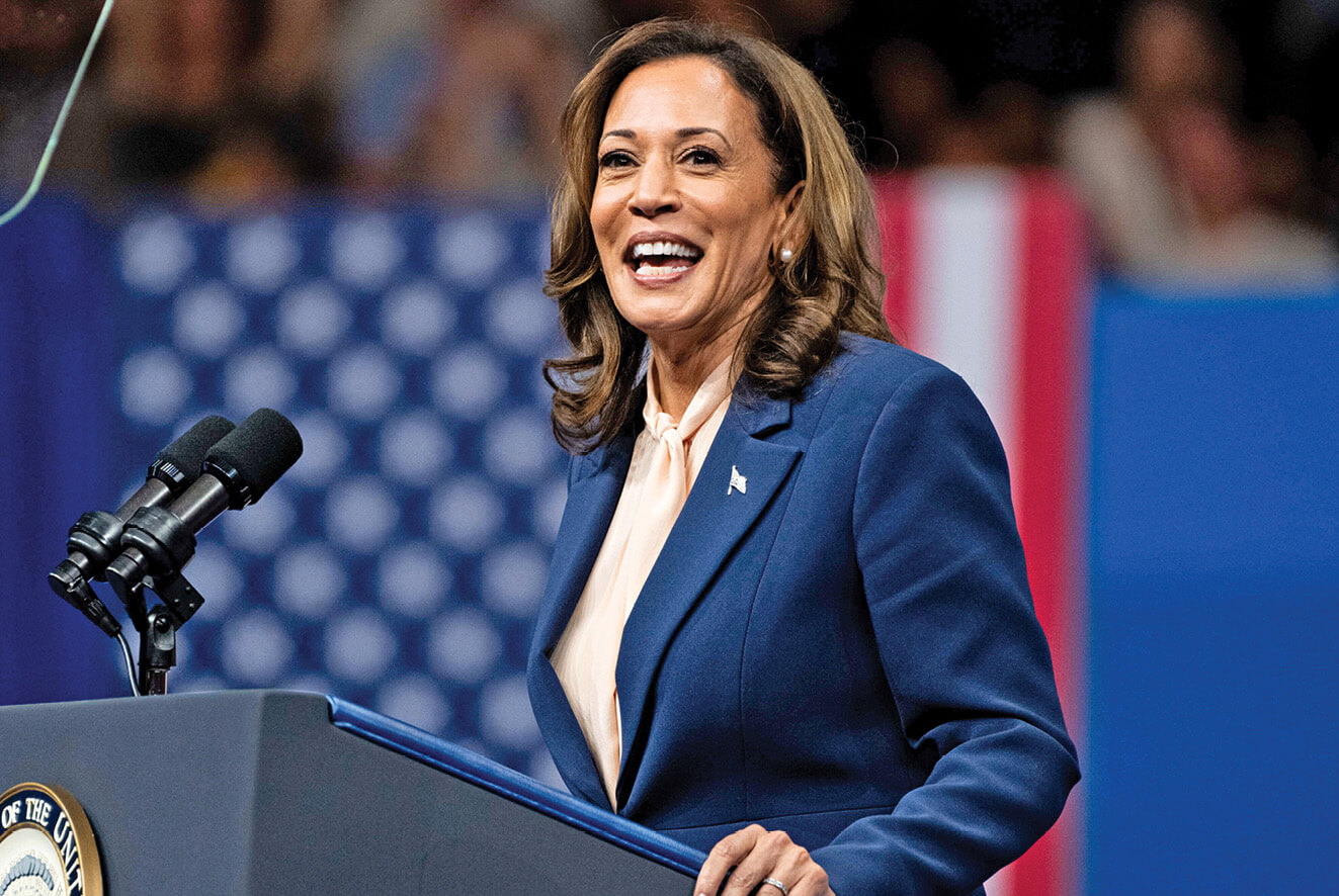 Photo of Harris speaking at podium