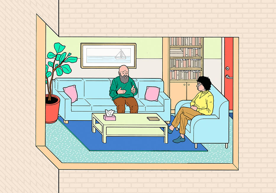 Illustration of a man speaking with a therapist