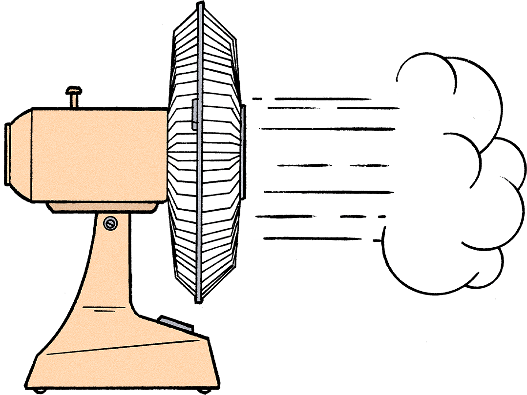 Illustration of an electric fan blowing air