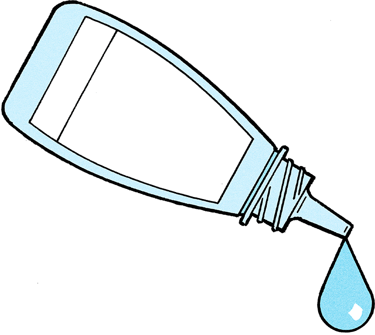 Illustration of an eye drop falling from an eye drop bottle