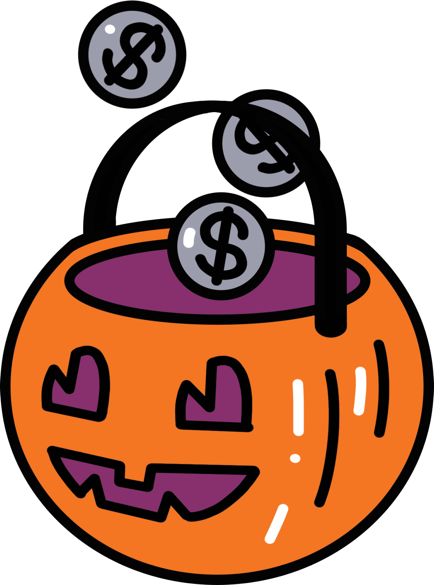 Jack-o'-lantern with money being dropped into it.