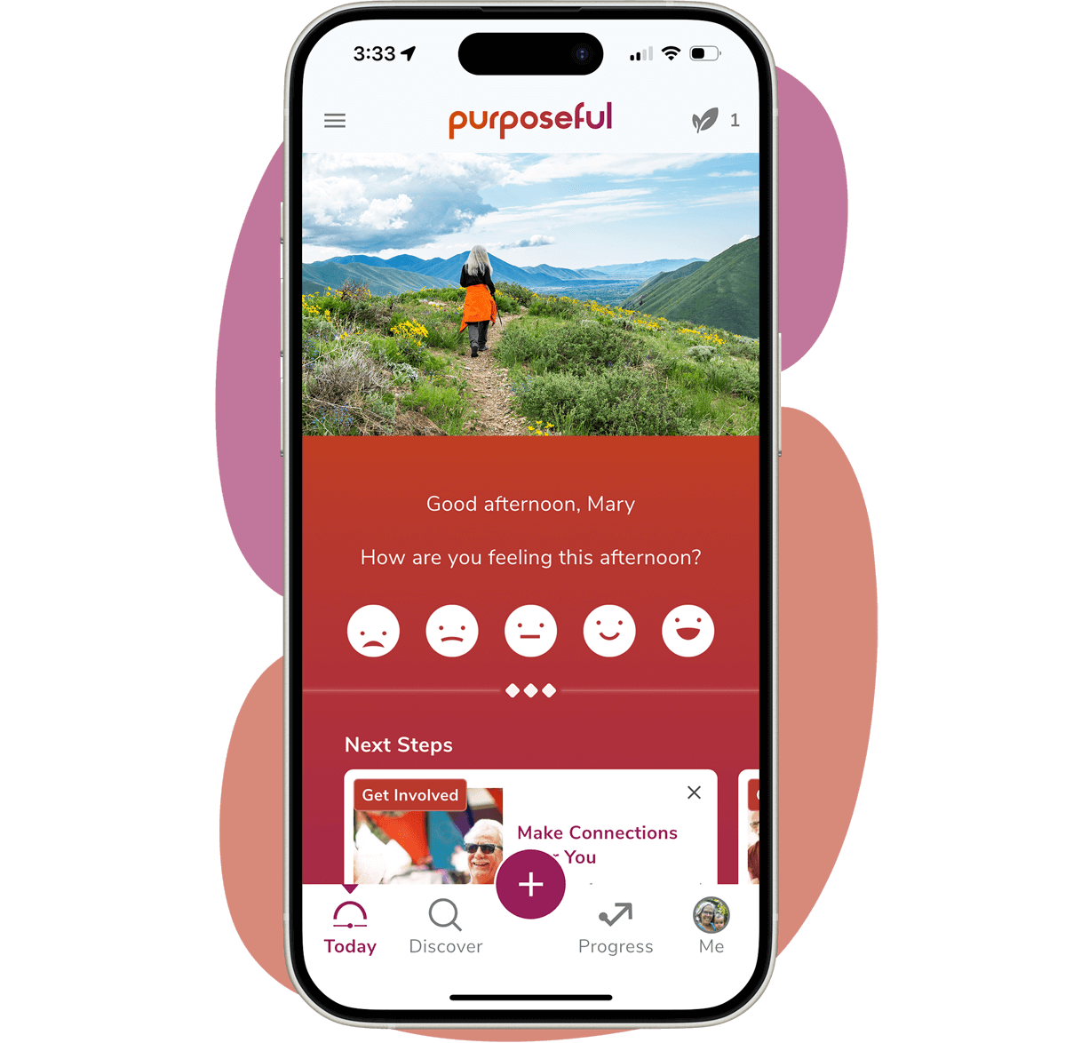 A phone screen showing the homepage of the app Purposeful.