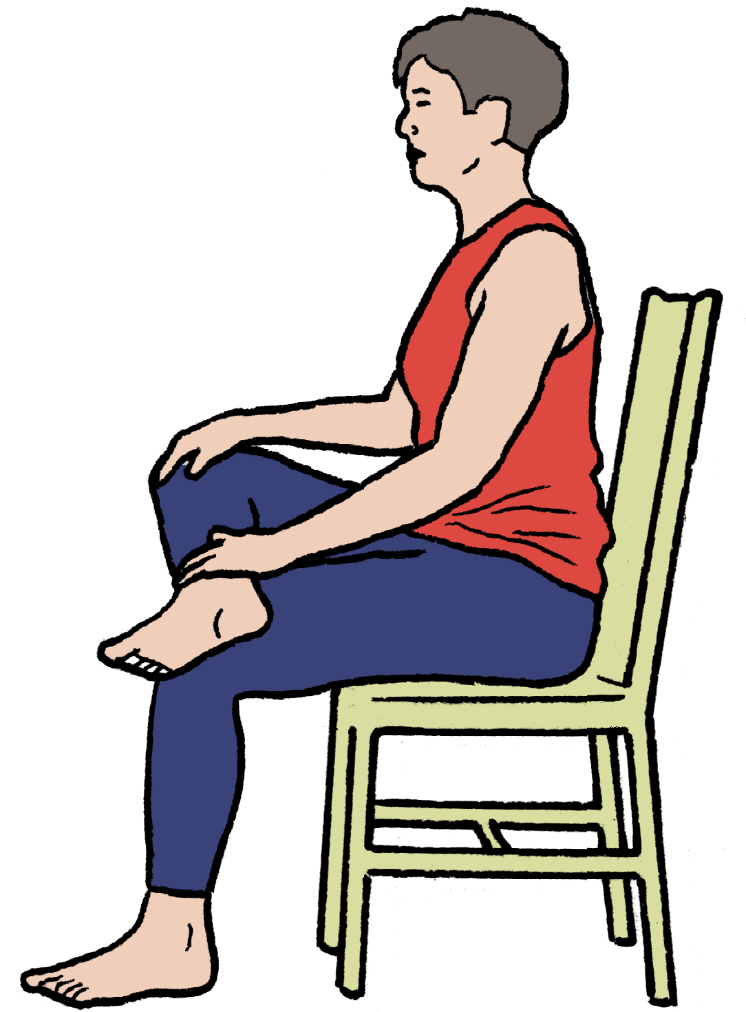 Illustration of a woman sitting on a chair with her one foot propped over the other to make the figure 4