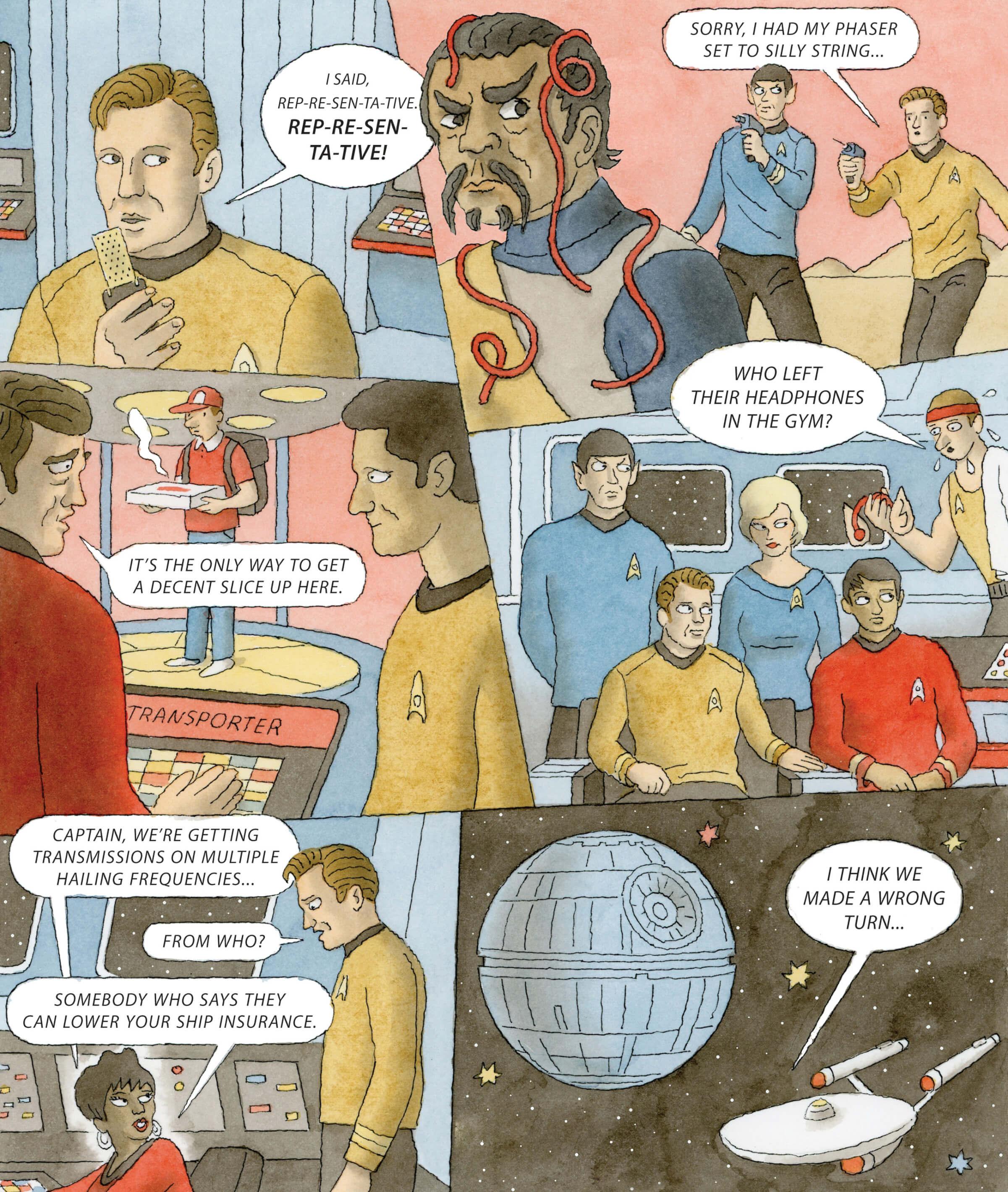 An illustrated comic strip about a make belief Star Trek episode