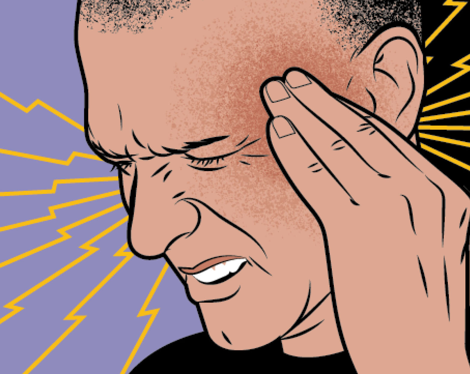 Illustration of a man having a headache and holding his temple in pain