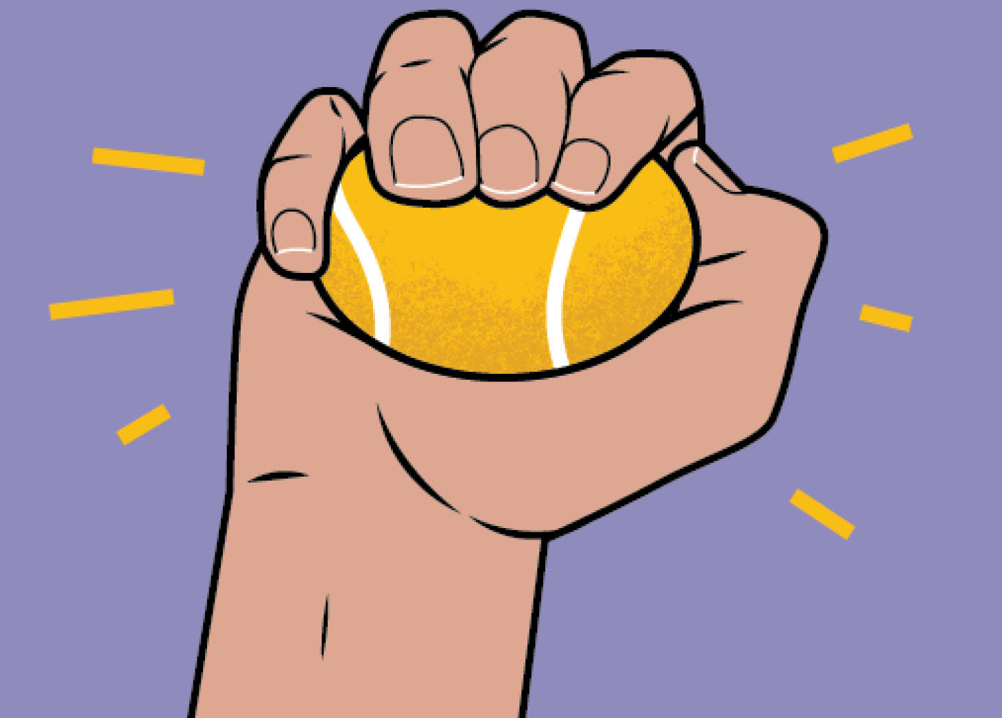 Illustration of a hand holding a tennis ball and squeezing it 