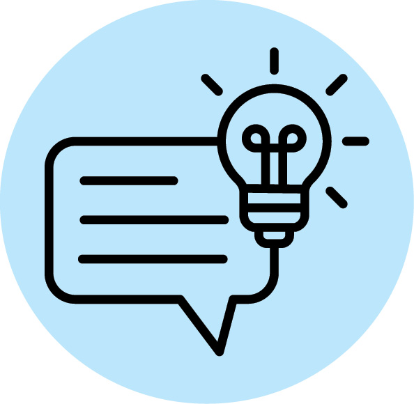 Icon of a text message with a bulb over it