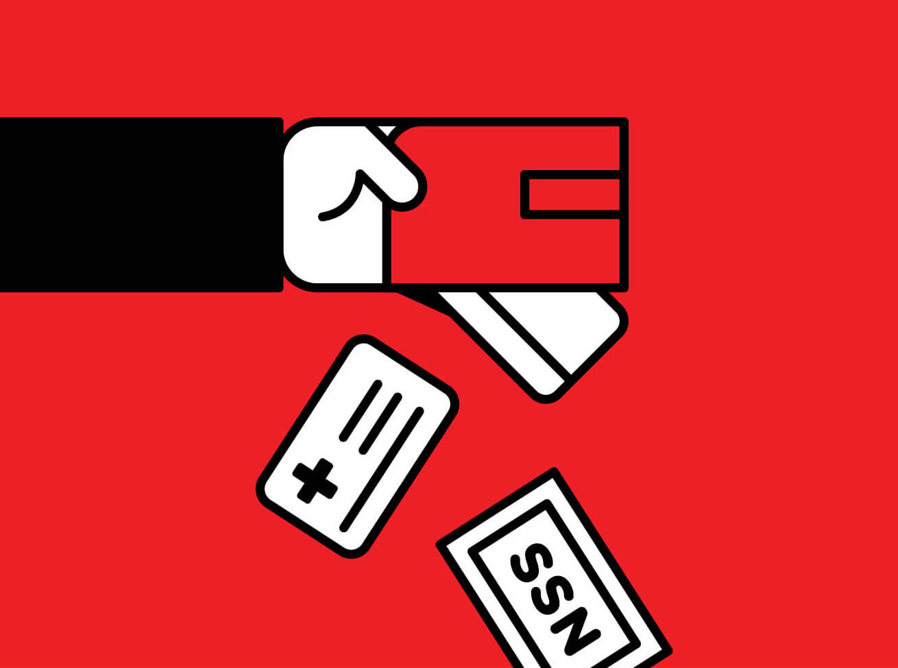 Illustration of a hand holding a wallet with various cards falling out of it