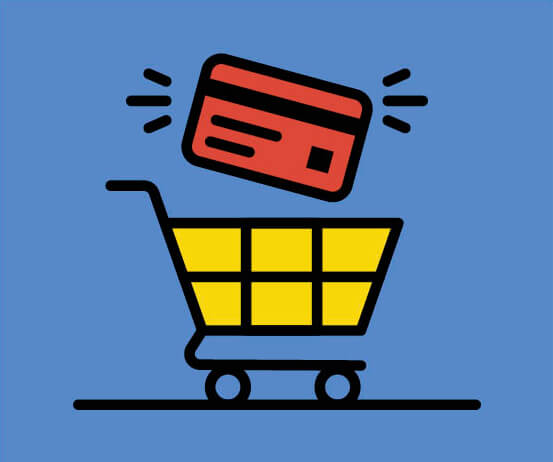 Illustration of a credit card above a shopping cart
