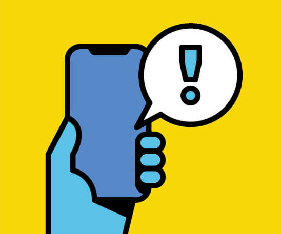Illustration of an exclamation point coming out of a smartphone screen