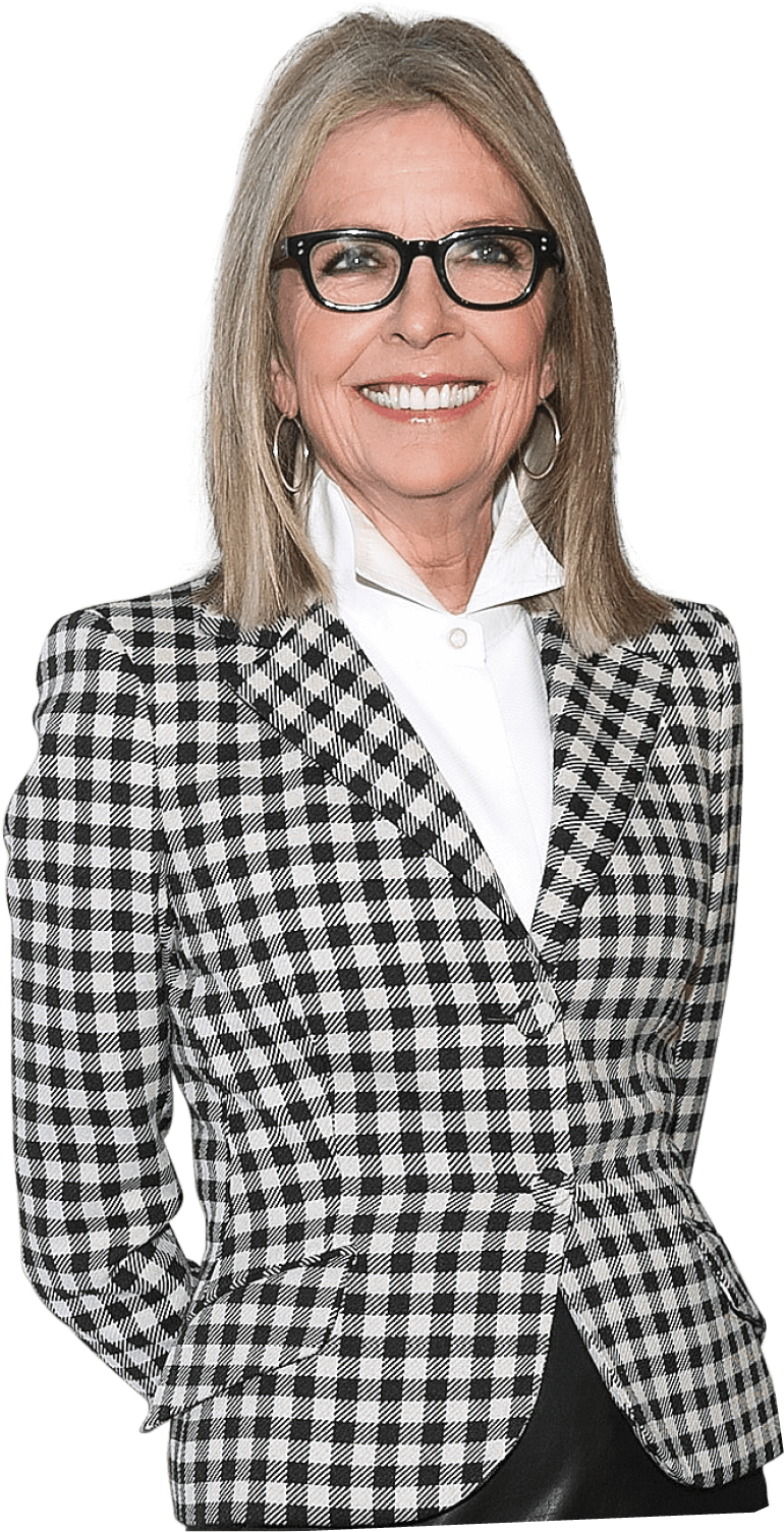 Photo of Diane Keaton wearing a black and white check-pattern blazer