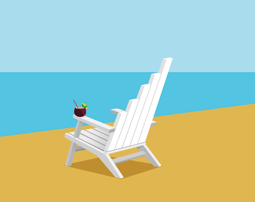 Illustration of an adirondack chair on the beach. The height of back panels of the chair is staggered to look like a bar chart.