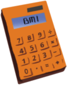 Illustration of a calculator that spells out BMI on its display screen