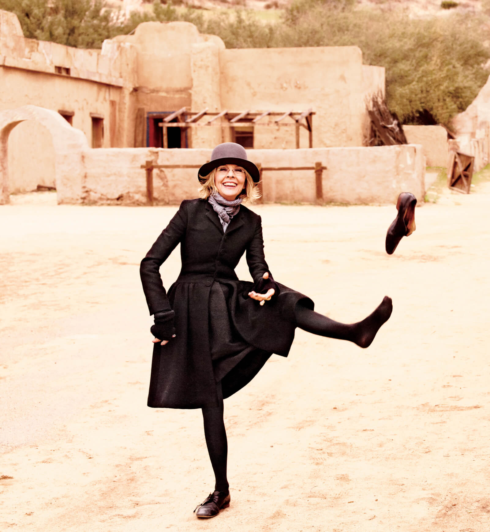 Photo of Diane Keaton kicking off her shoe, circa 2012