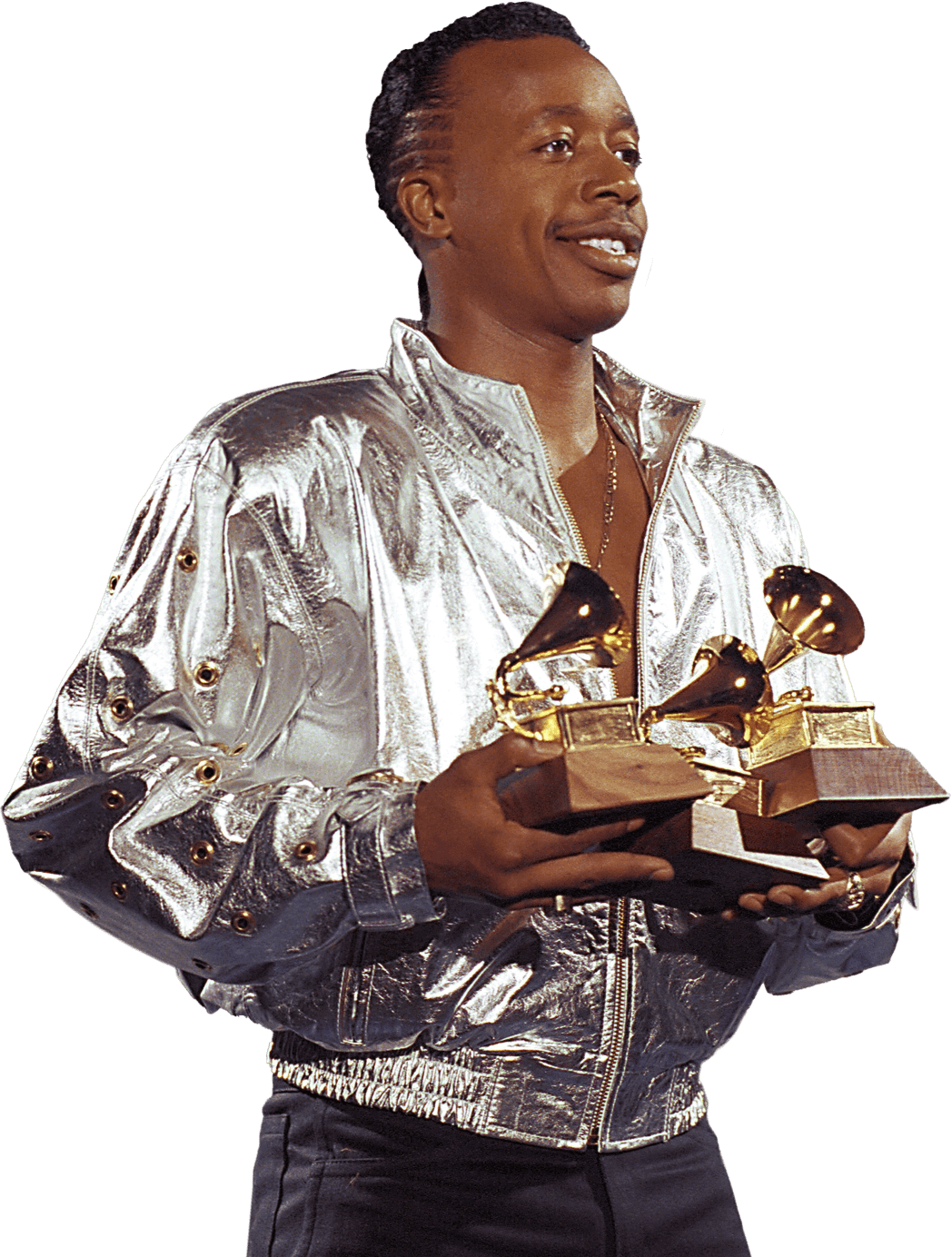 Photo of MC Hammer holding 3 Grammy Awards