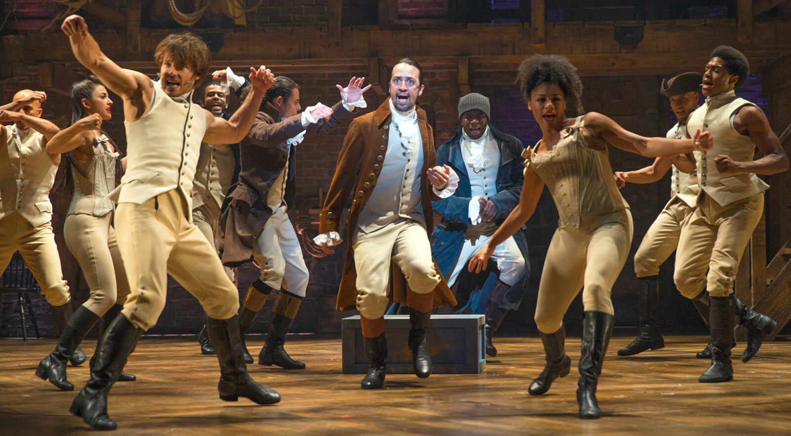 Photo of a performance of Hamilton on Broadway