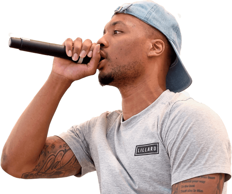 Photo of Damian Lillard singing into a microphone