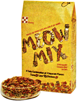 Photo of a bag of Meow Mix cat food