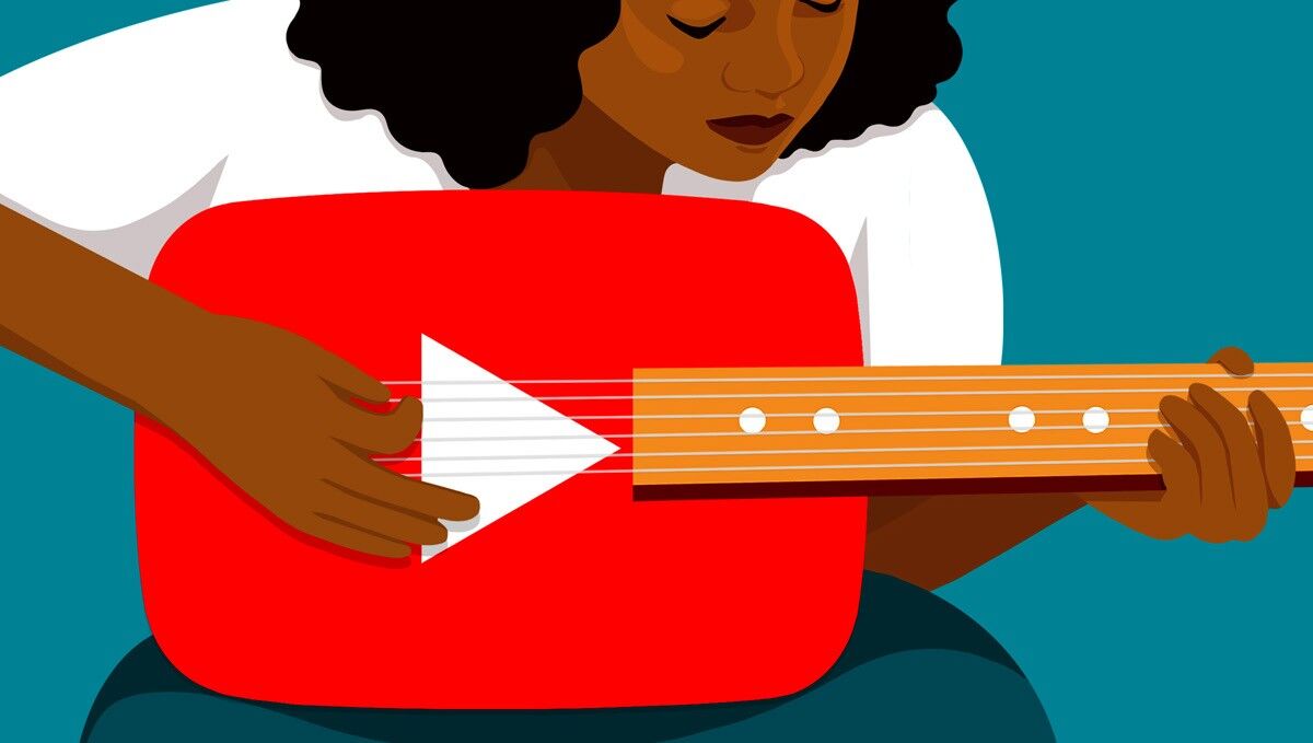 Illustration of a woman playing a YouTube guitar