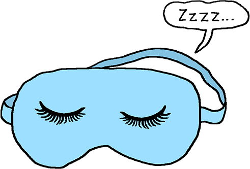 Humorous spot illustration of a light blue sleep mask