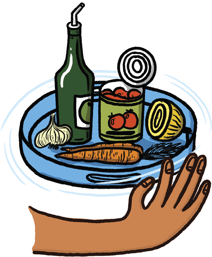 Illustration of a lazy susan filled with various food items