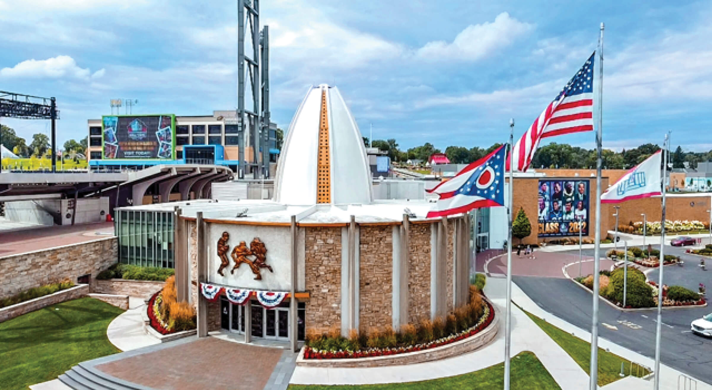 Exterior photo of the Pro Football Hall of Fame building