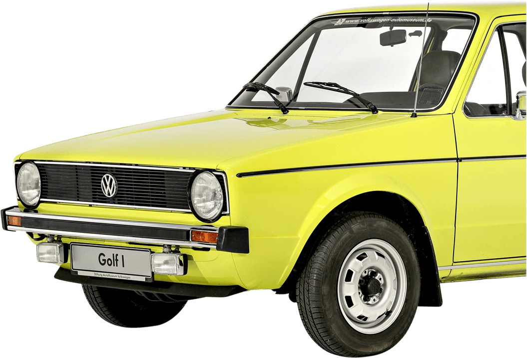 Photo of a bright yellow Volkswagen Golf automobile