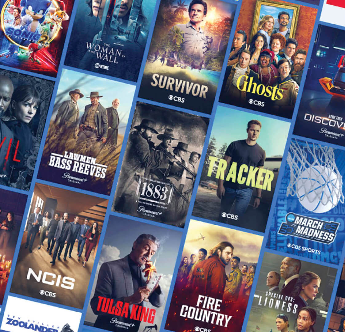 Photo grid showing several streaming titles from Paramount plus