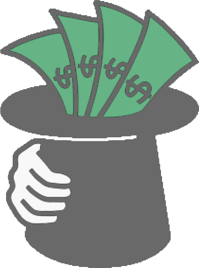 Illustration of a black top hat filled with green paper bills