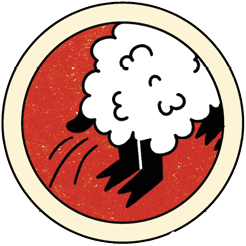 Circular illustration of a jumping sheep