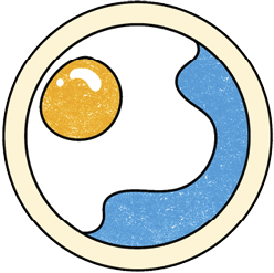 Circular illustration of a sunny side up egg