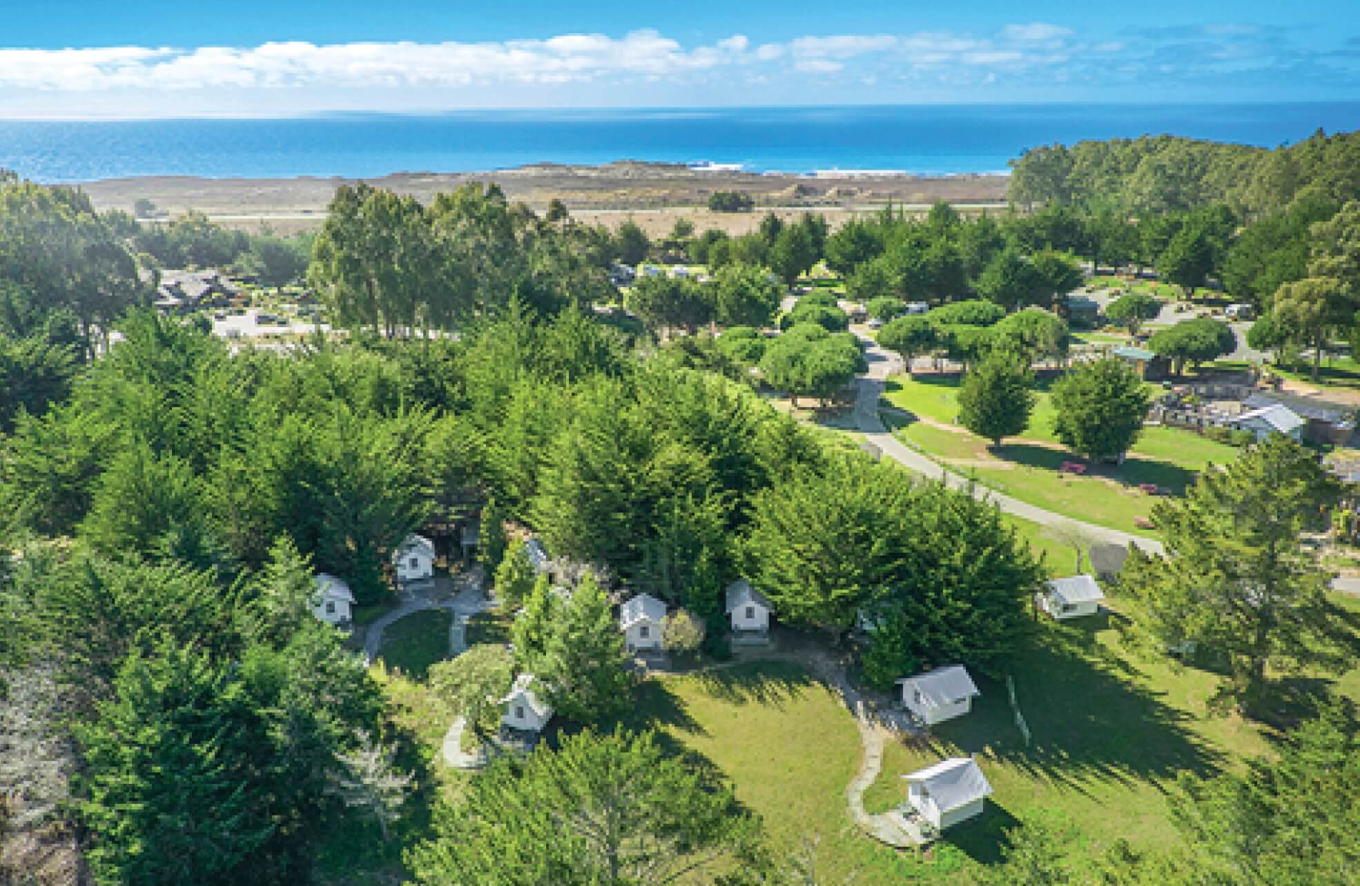 Aerial photo of glampgrounds in Pescadero, California