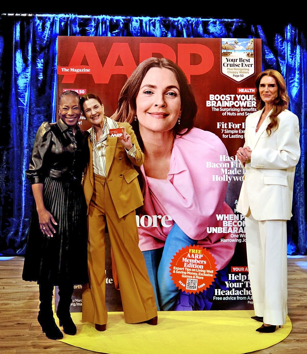 AARP CEO Dr. Myechia Minter-Jordan, Drew Barrymore and Brooke Shields on The Drew Barrymore Show.