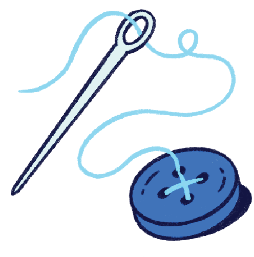 Illustraiton of sewing needle and button
