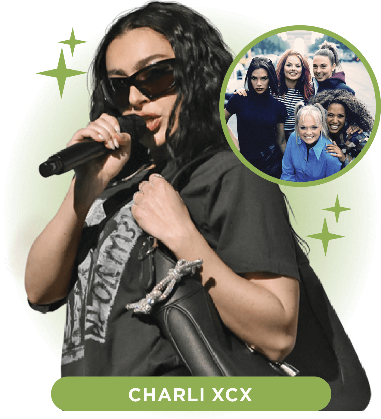 Photo of Charli XCX and small image of the Spice Girls