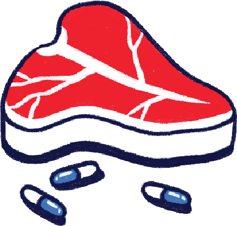 Illustration of steak and pills
