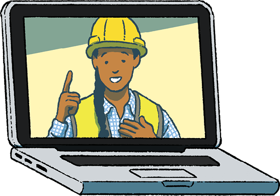 Illustration of a construction worker on a laptop
