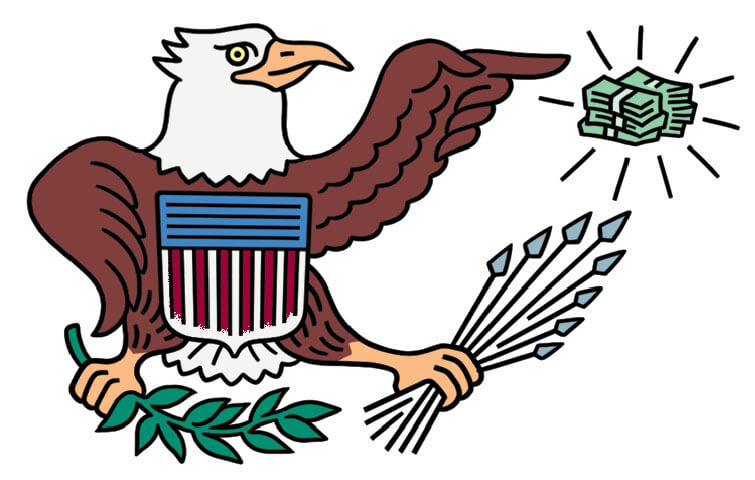 Illustration of U.S. eagle pointing to a stack of cash