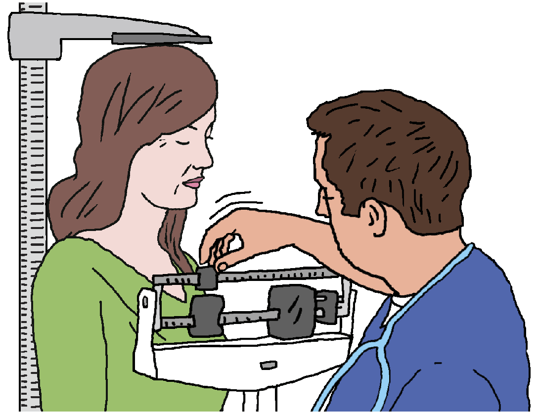 A woman checking her weight and height