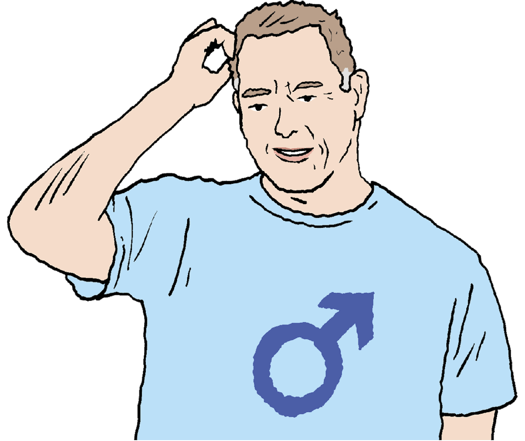 Illustration of a man wearing a shirt with the male sign on it