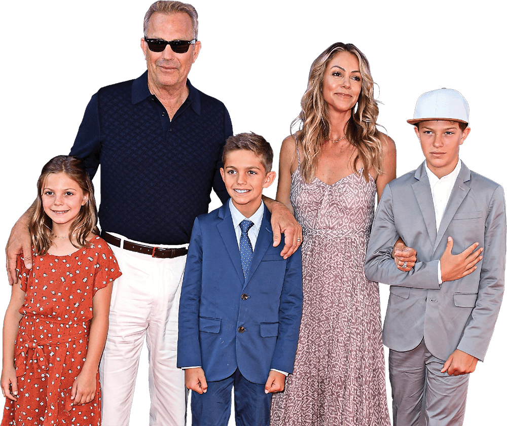 Photo of Costner with wife and children