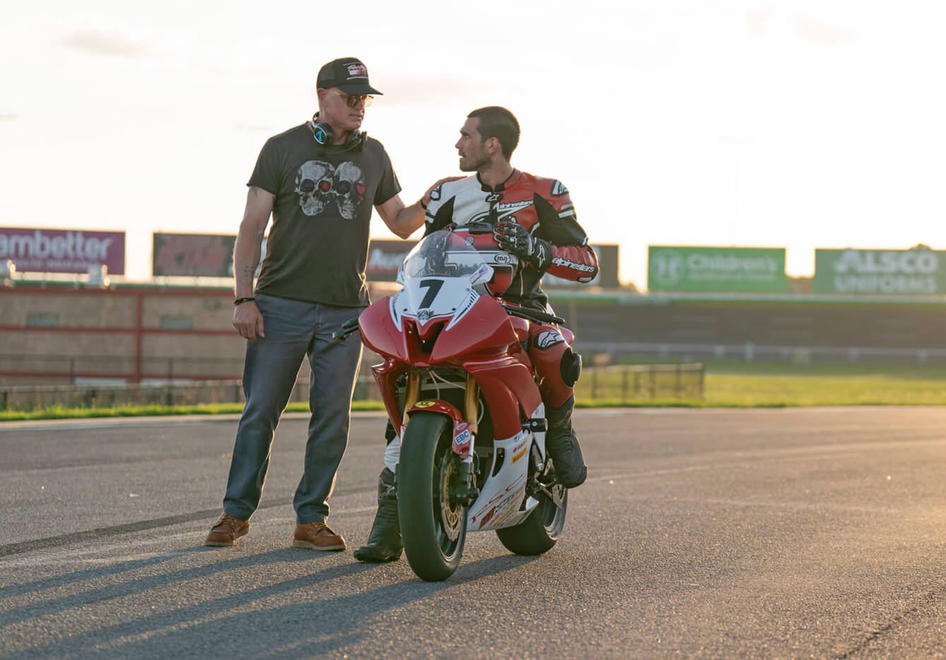 Movie still of a man on a motorbike from One Fast Move