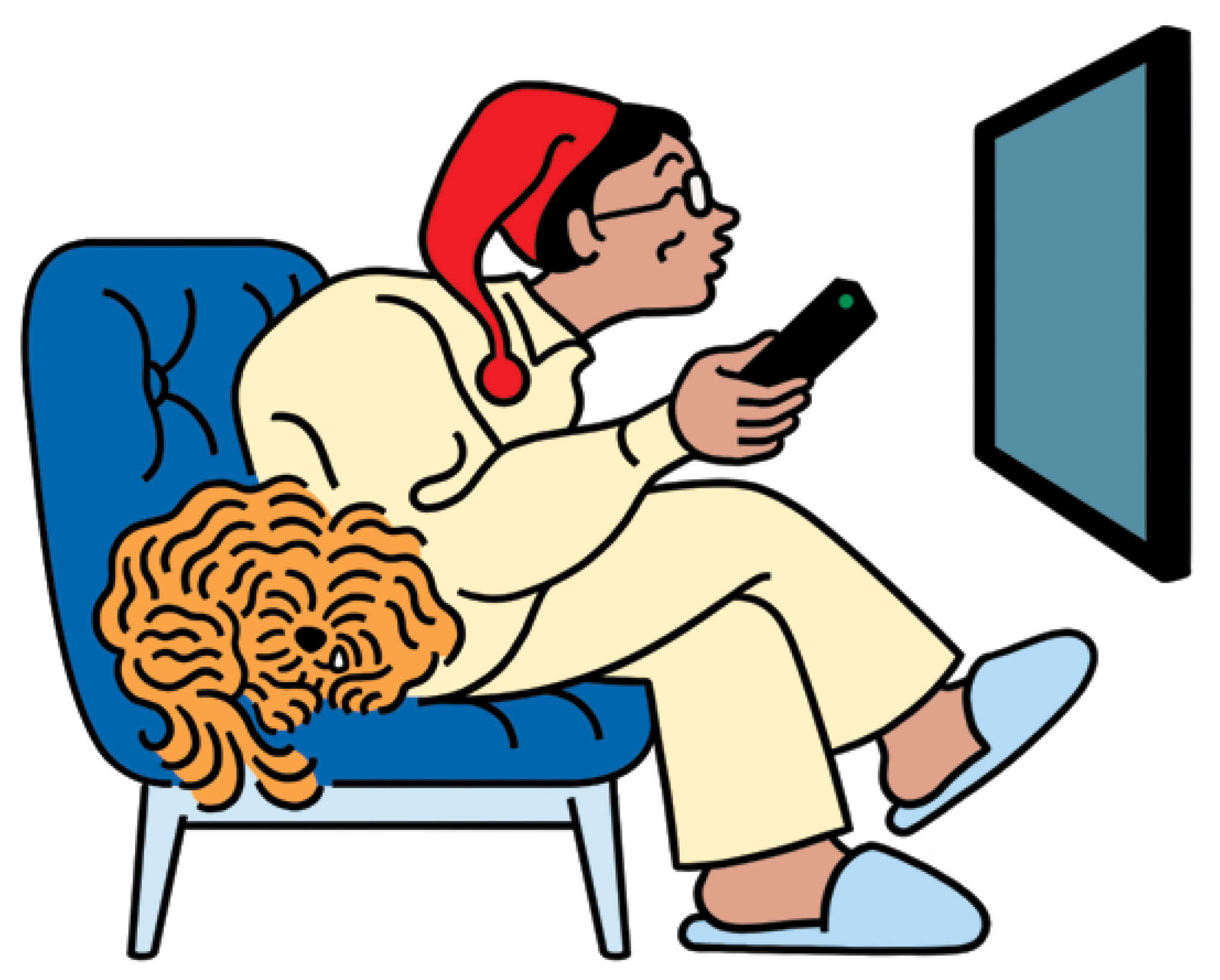 Illustration of a man sitting and hunched in front of the TV