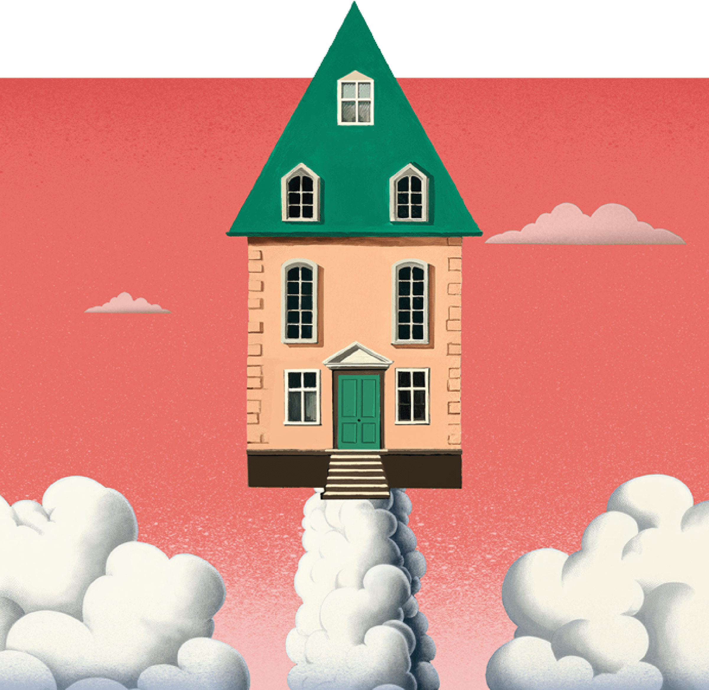 Illustration of a home launching into the sky like a rocket