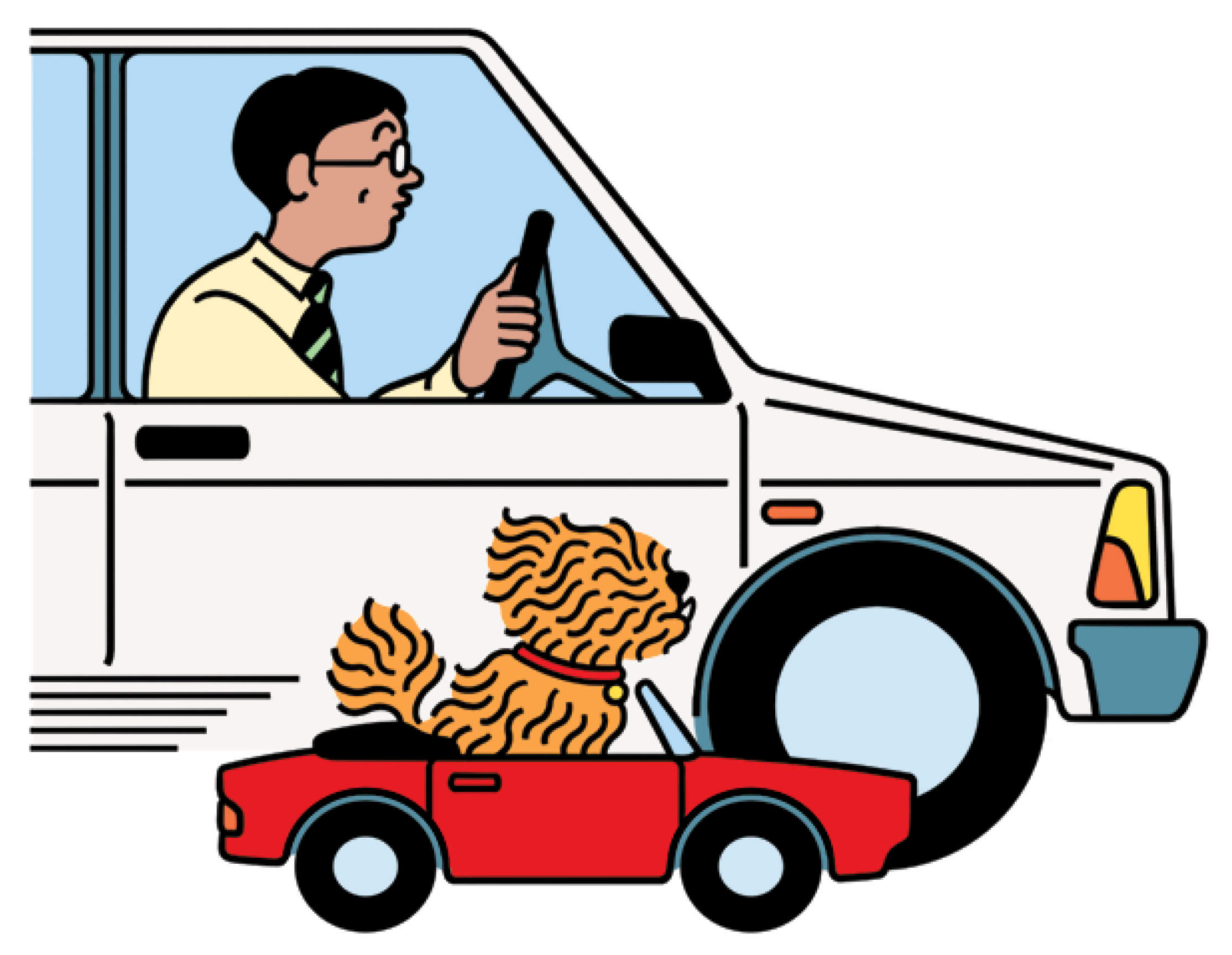 Illustration of a man sitting and driving in his car