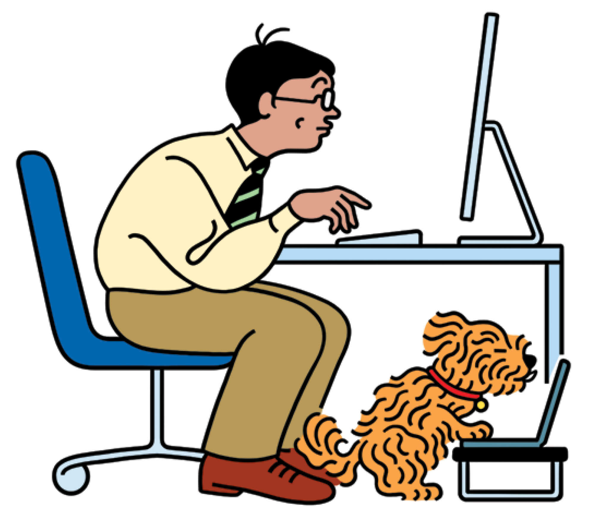 Illustration of a man sitting slouched at his computer desk