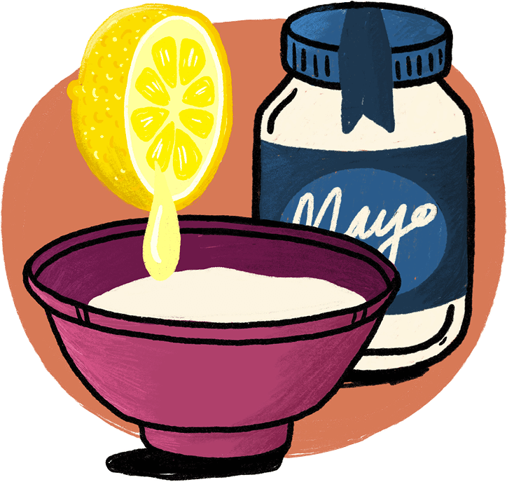 Illustration of a bowl of mayo with a lemon over it