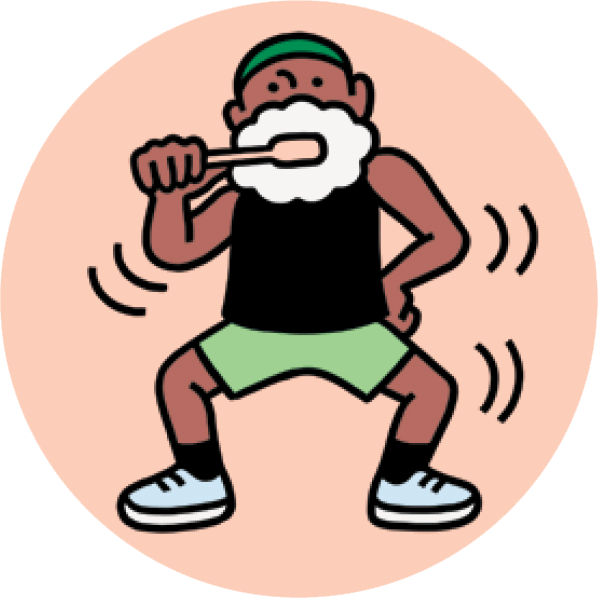 Icon of a man moving while brushing his teeth